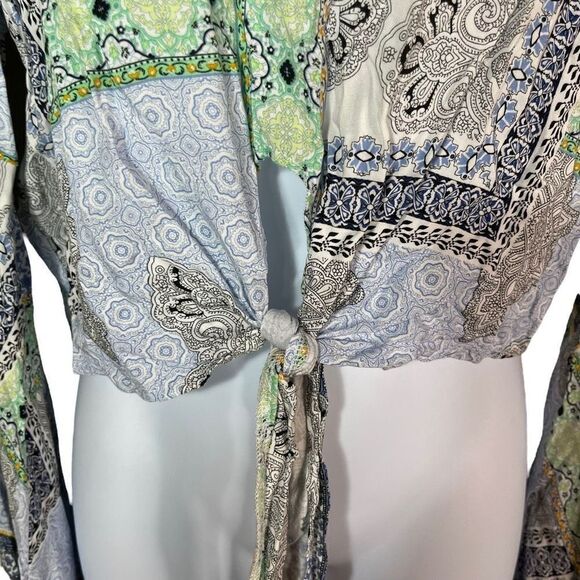 Altar’d State Boho Tie Front Bell Sleeve Blouse Size Small - Picture 3 of 7